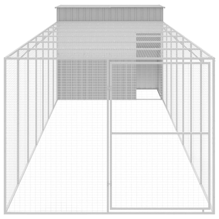 hundehus med løbegård 214x865x181 cm galvaniseret stål lysegrå