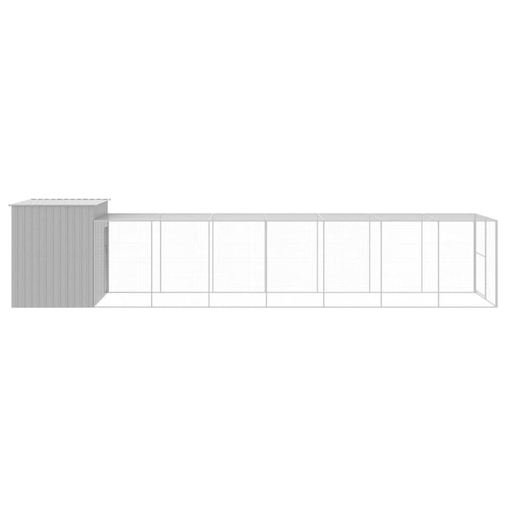 hundehus med løbegård 214x865x181 cm galvaniseret stål lysegrå