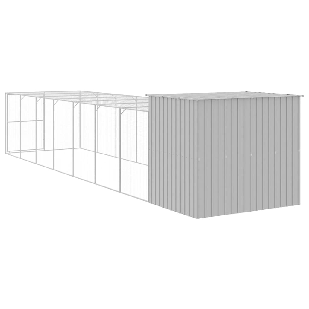 hundehus med løbegård 214x865x181 cm galvaniseret stål lysegrå