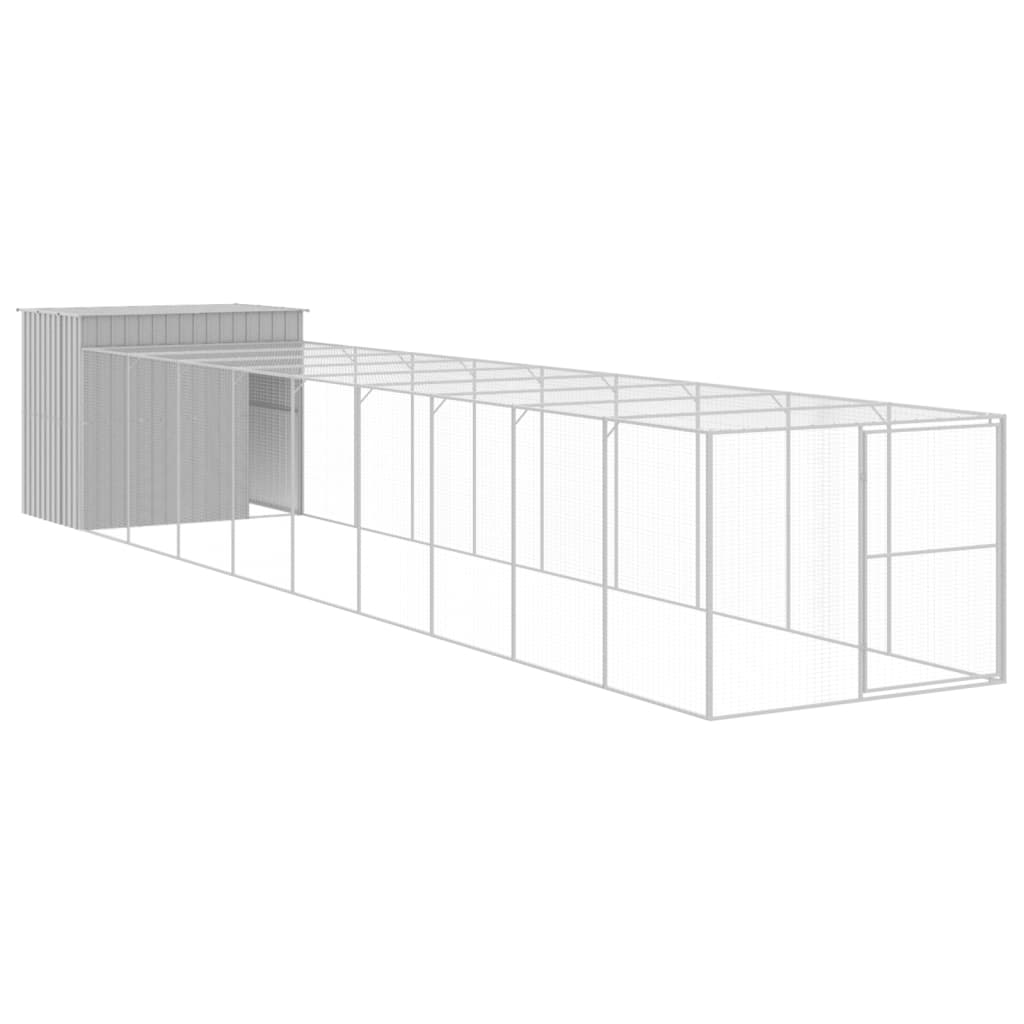 hundehus med løbegård 214x1069x181 cm galvaniseret stål lysegrå
