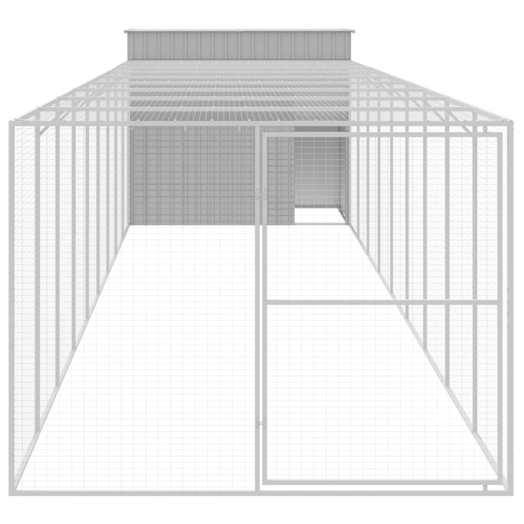 hundehus med løbegård 214x1069x181 cm galvaniseret stål lysegrå