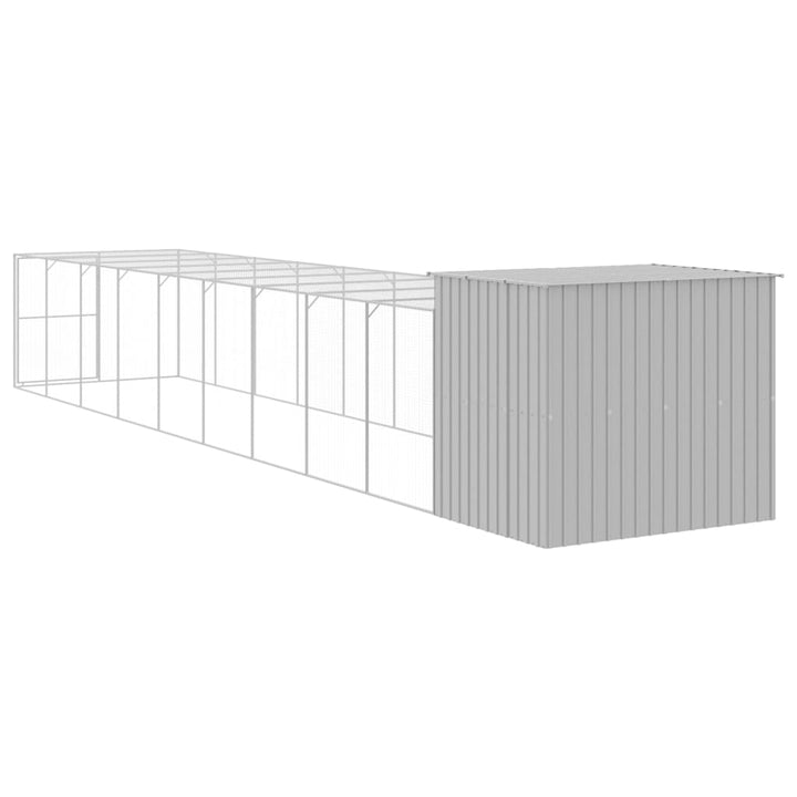 hundehus med løbegård 214x1069x181 cm galvaniseret stål lysegrå