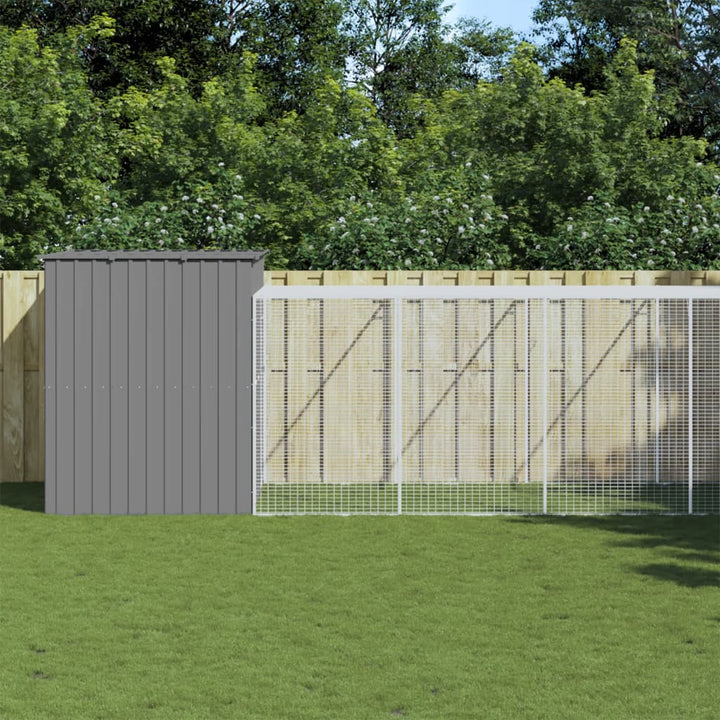 hundehus med løbegård 214x1069x181 cm galvaniseret stål lysegrå