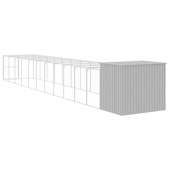 hundehus med løbegård 214x1273x181 cm galvaniseret stål lysegrå