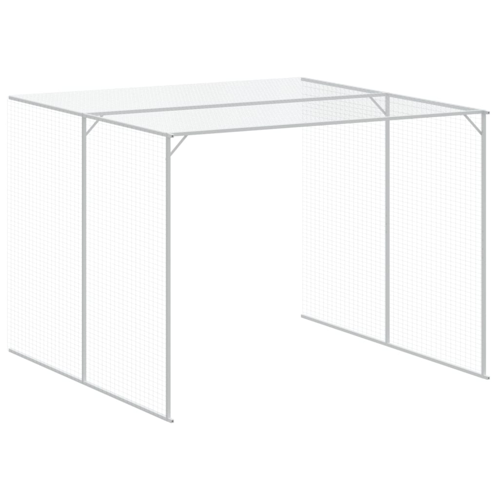 hundehus med løbegård 214x1273x181 cm galvaniseret stål lysegrå
