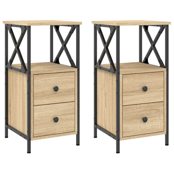 sengeborde 2 stk. 34x35,5x70 cm konstrueret træ sonoma-eg