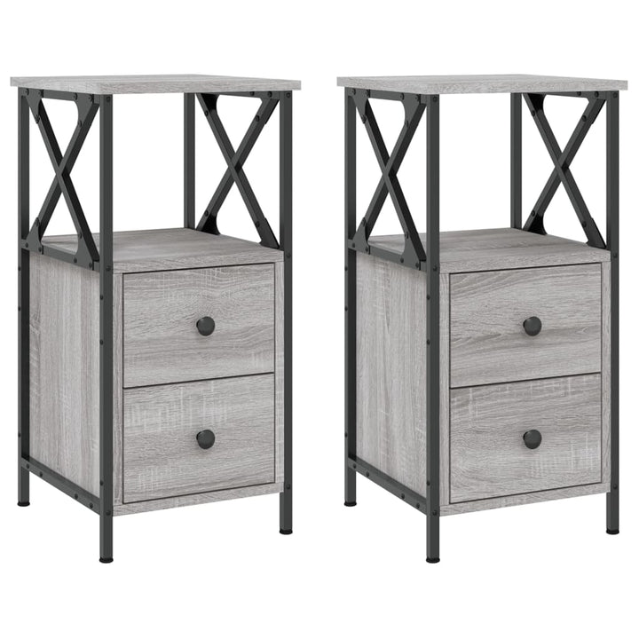 sengeborde 2 stk. 34x35,5x70 cm konstrueret træ grå sonoma-eg