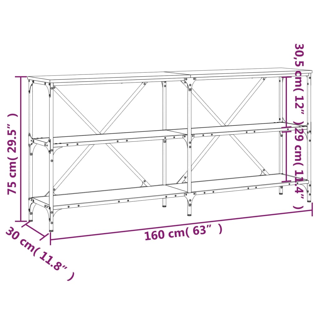 konsolbord 160x30x75 cm konstrueret træ og jern sonoma-eg