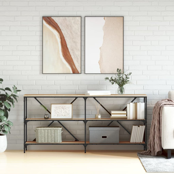 konsolbord 160x30x75 cm konstrueret træ og jern sonoma-eg