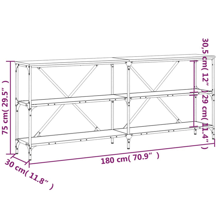 konsolbord 180x30x75 cm konstrueret træ og jern sonoma-eg