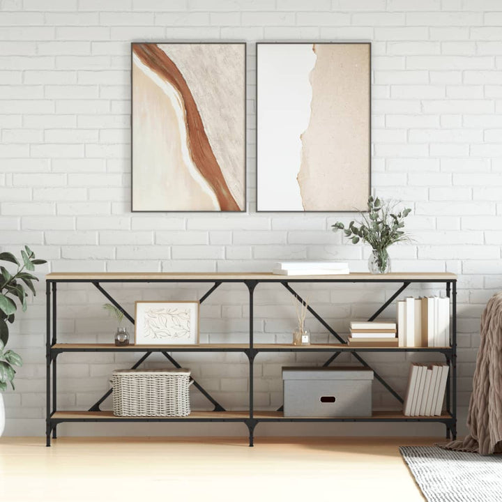 konsolbord 180x30x75 cm konstrueret træ og jern sonoma-eg