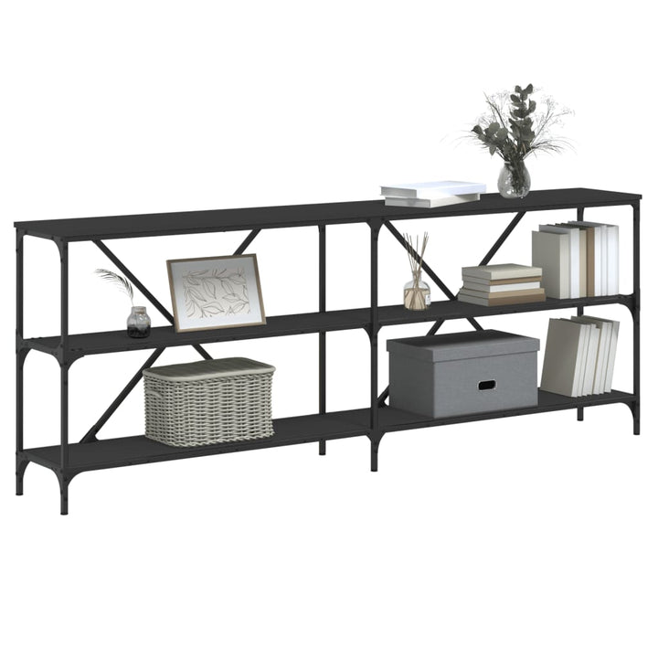 konsolbord 200x30x75 cm konstrueret træ og jern sort
