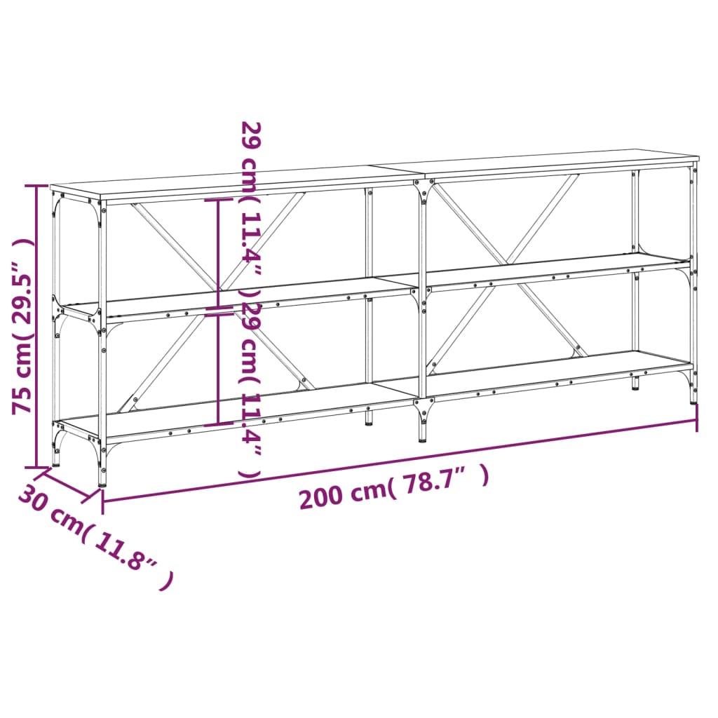 konsolbord 200x30x75 cm konstrueret træ og jern sonoma-eg