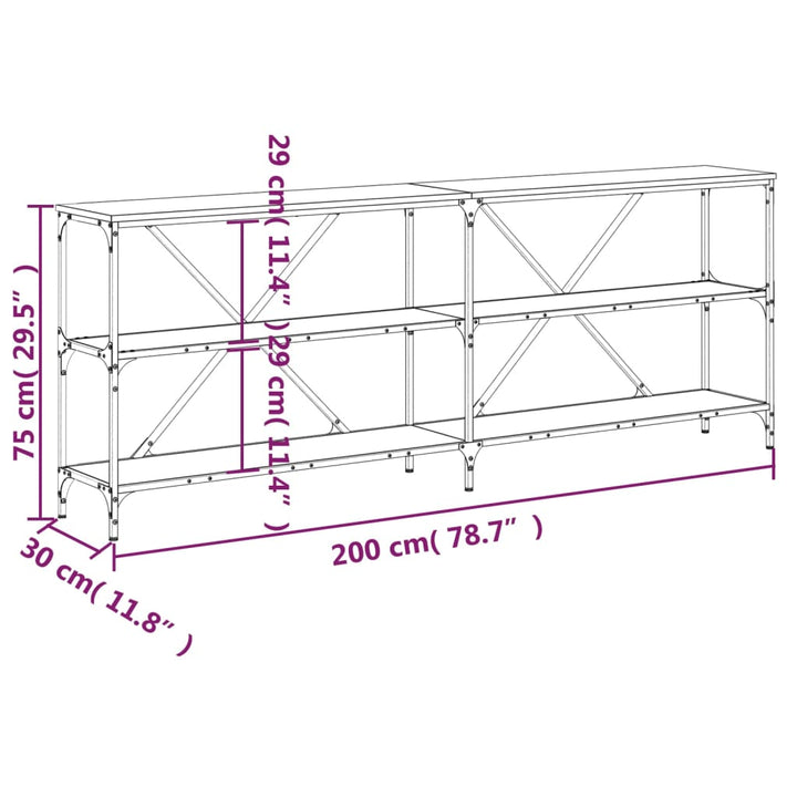 konsolbord 200x30x75 cm konstrueret træ og jern sonoma-eg