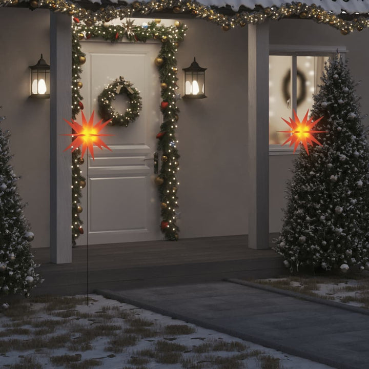 juledekoration med LED-lys og jordspyd 3 stk. 57 cm foldbar rød