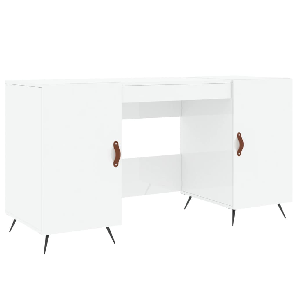skrivebord 140x50x75 cm konstrueret træ hvid højglans
