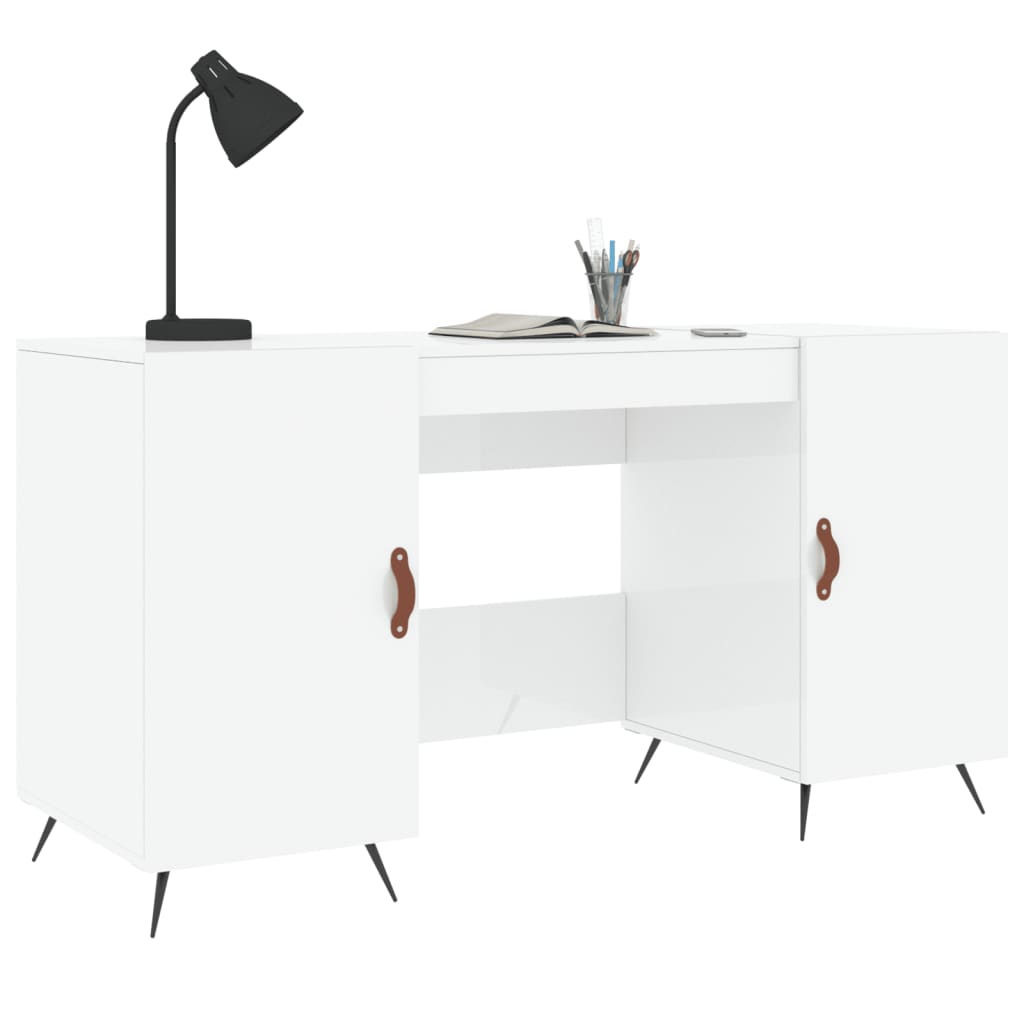 skrivebord 140x50x75 cm konstrueret træ hvid højglans
