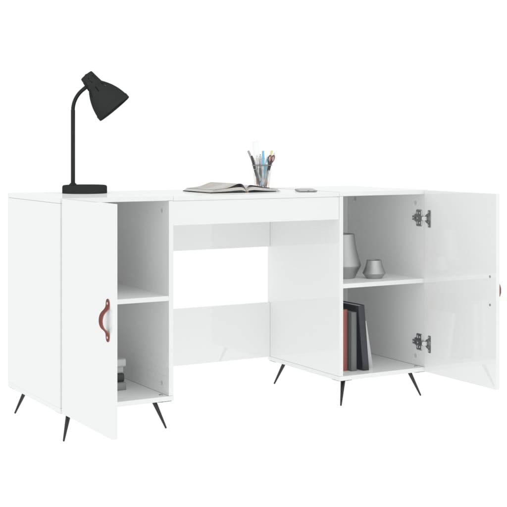 skrivebord 140x50x75 cm konstrueret træ hvid højglans