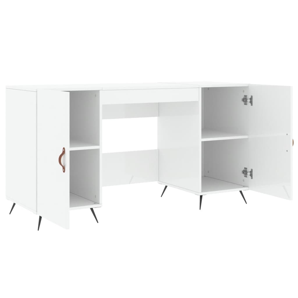 skrivebord 140x50x75 cm konstrueret træ hvid højglans