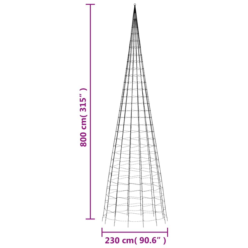 LED-juletræ til flagstang 3000 LED'er 800 cm varmt hvidt lys