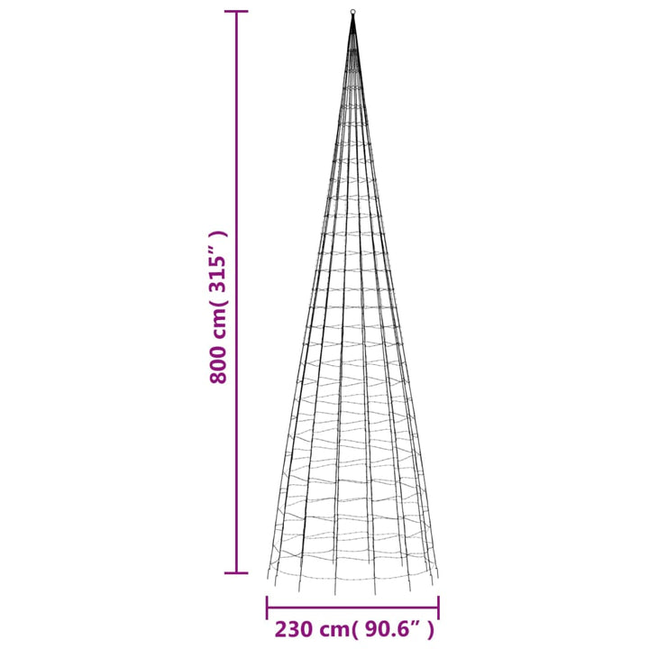 LED-juletræ til flagstang 3000 LED'er 800 cm koldt hvidt lys