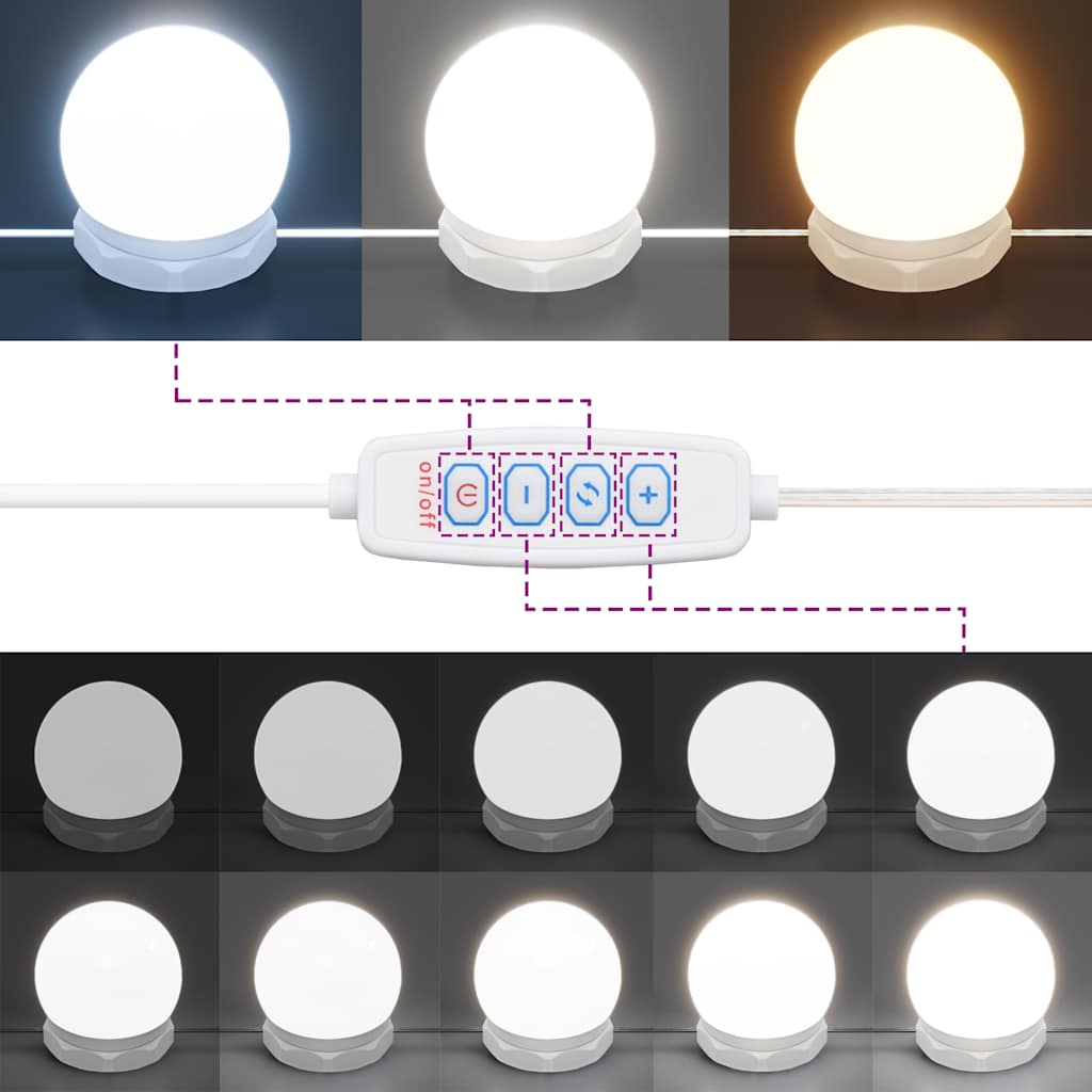 makeupbord med LED-lys 96x40x142 cm sort