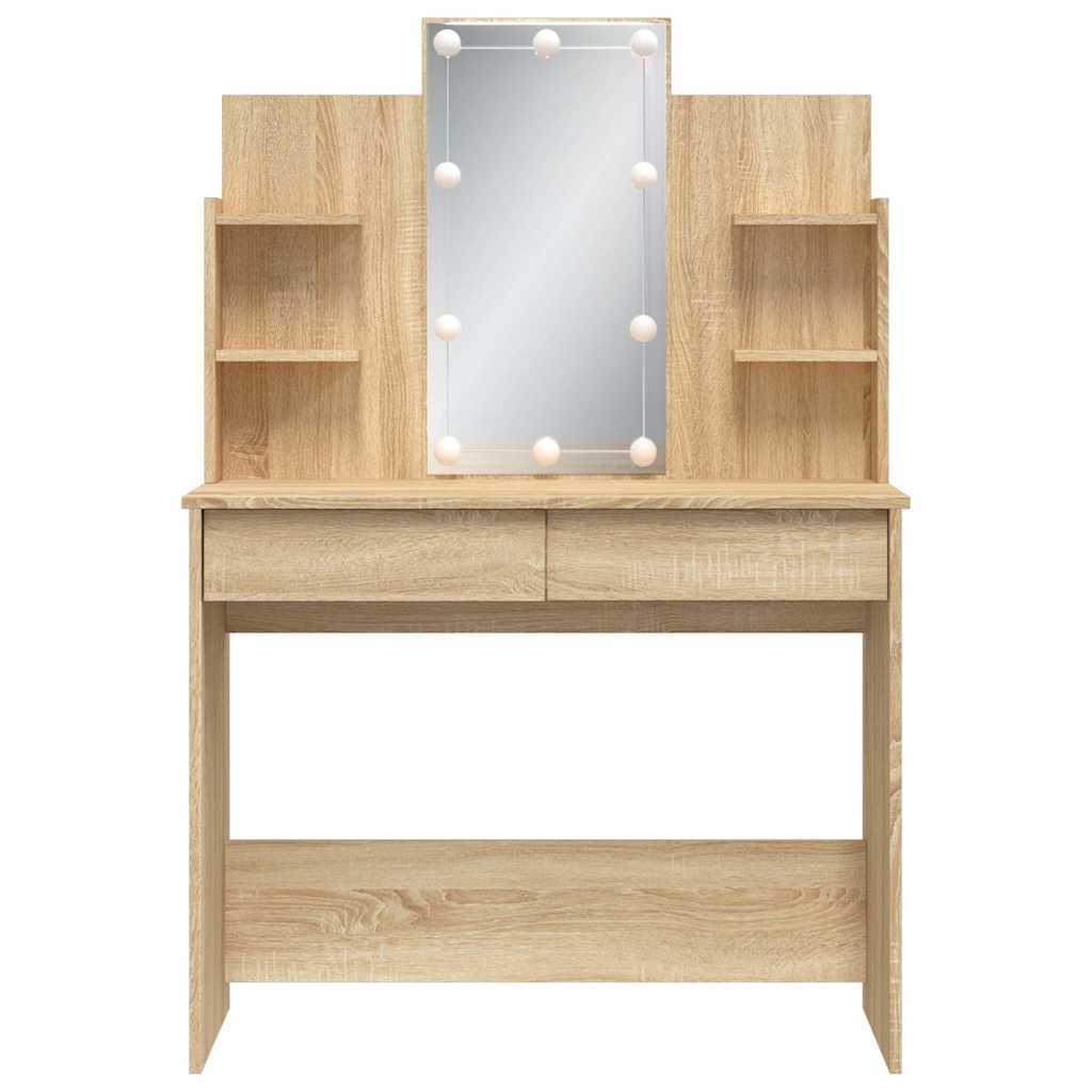 makeupbord med LED-lys 96x40x142 cm sonoma-eg