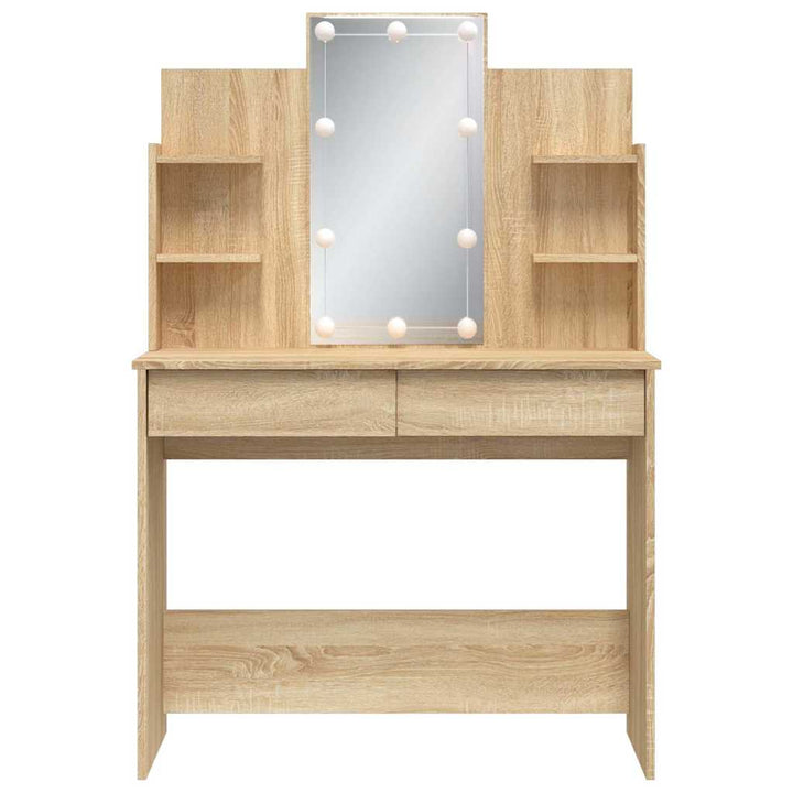 makeupbord med LED-lys 96x40x142 cm sonoma-eg