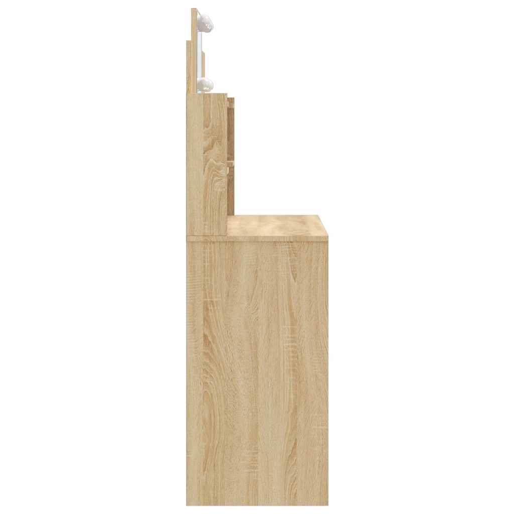 makeupbord med LED-lys 96x40x142 cm sonoma-eg