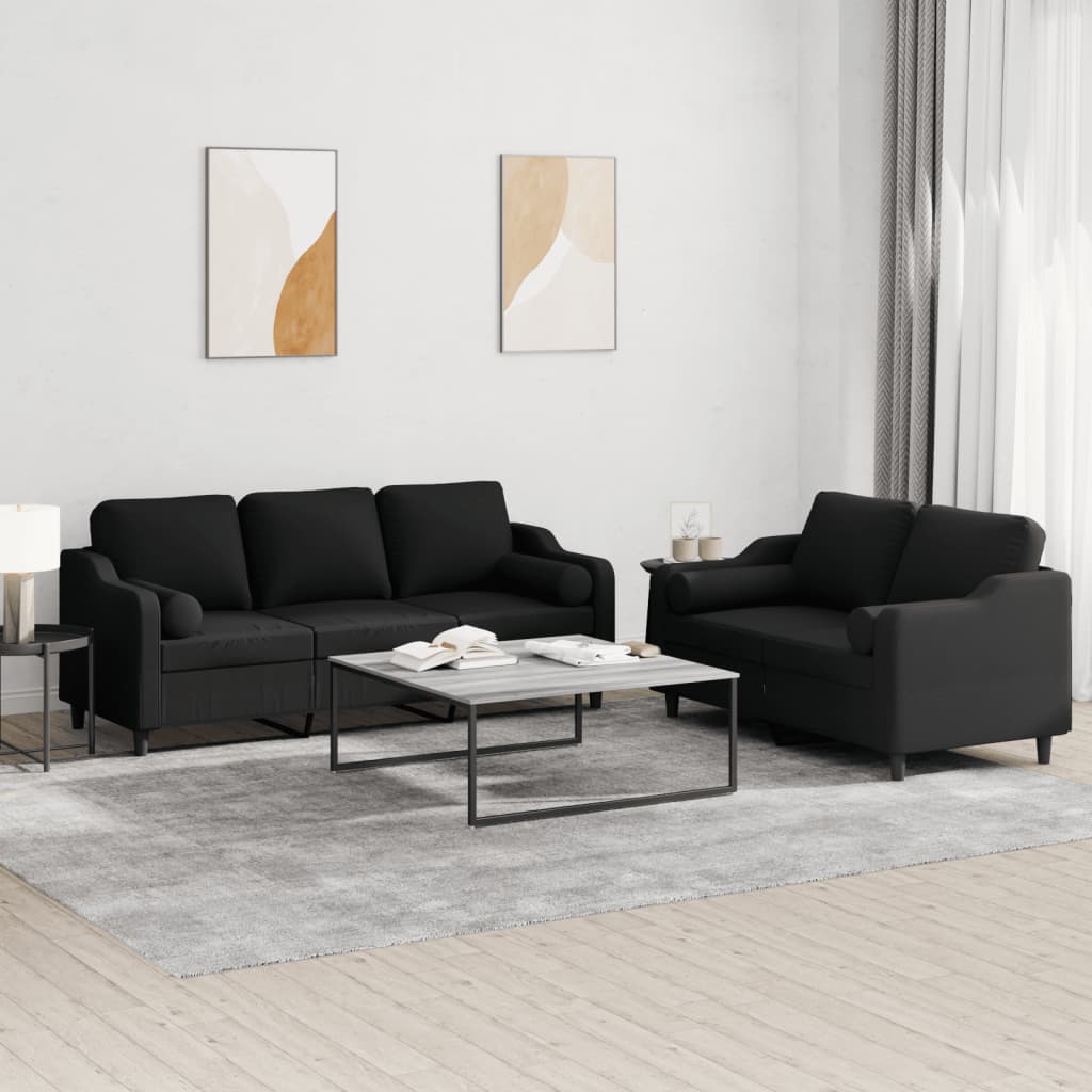sofasæt 2 dele med puder stof sort