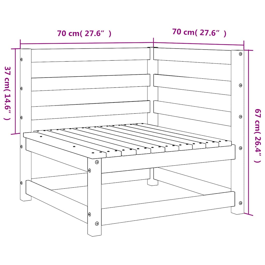 hjørnemoduler 2 stk. til havesofa 70x70x67 cm massivt fyrretræ