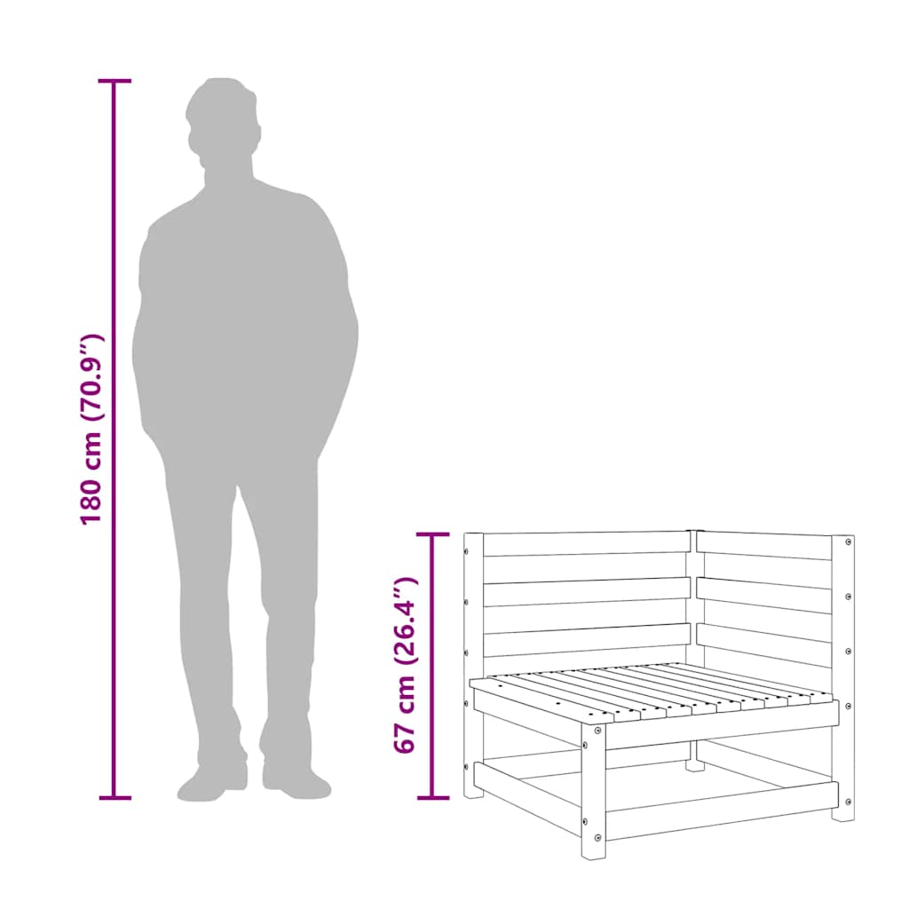 hjørnemoduler 2 stk. til havesofa 70x70x67 cm massivt fyrretræ