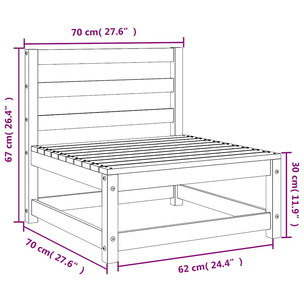 sofamodul 3 stk. 70x70x67 cm uden armlæn imprægneret fyrretræ