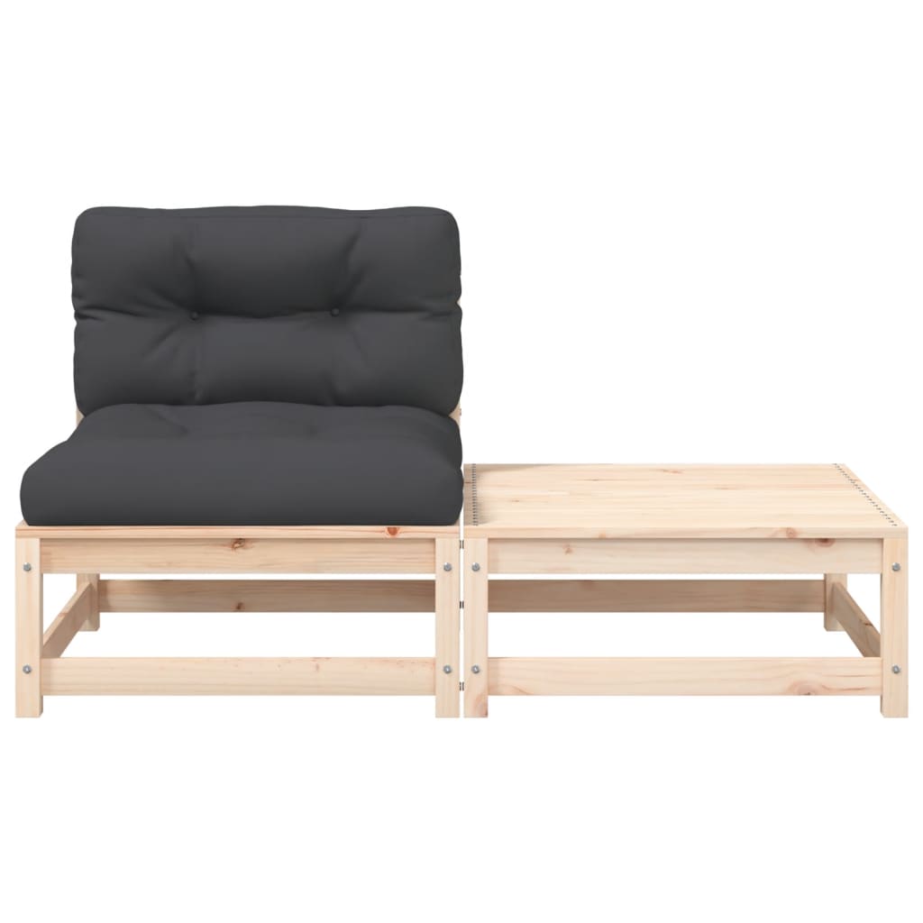 sofa med hynder og fodskammel uden armlæn