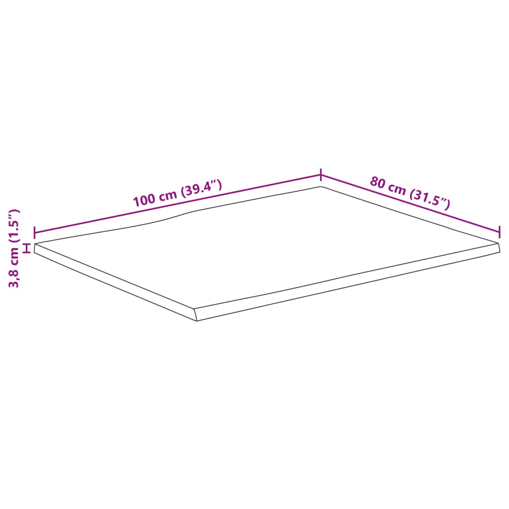 bordplade 100x80x3,8 cm naturlig kant massivt ru mangotræ