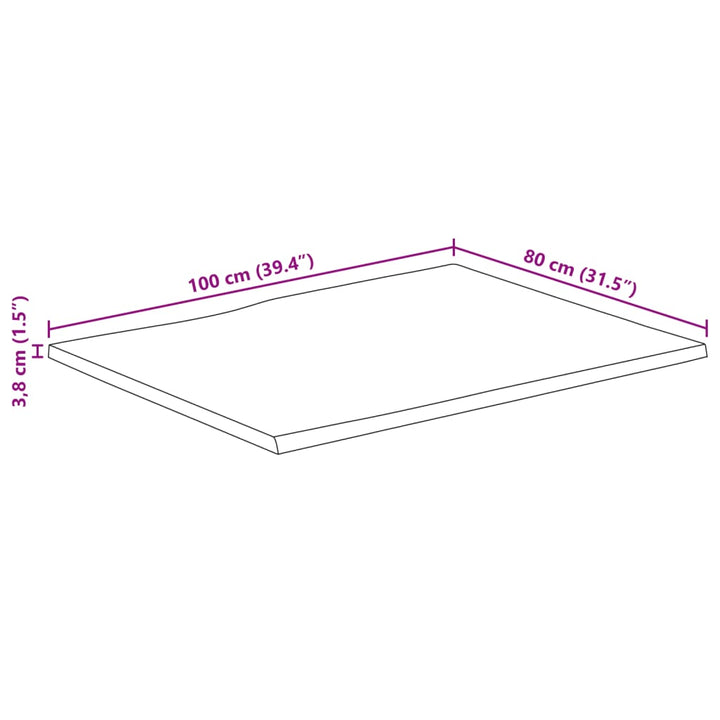 bordplade 100x80x3,8 cm naturlig kant massivt ru mangotræ