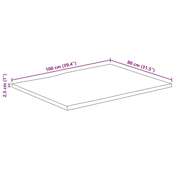 bordplade 100x80x2,5 cm naturlig kant massivt mangotræ