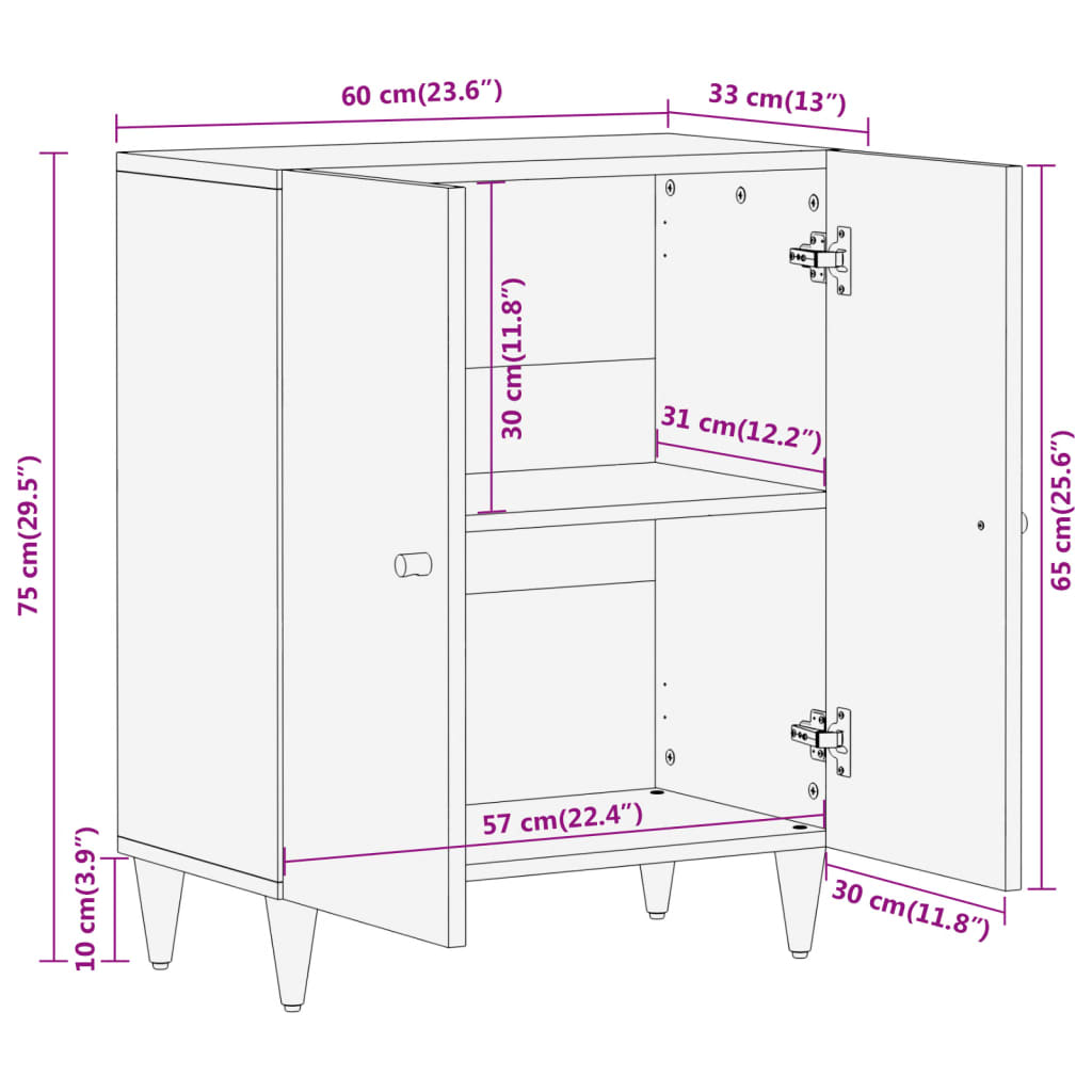 skab 60x33x75 cm massivt mangotræ