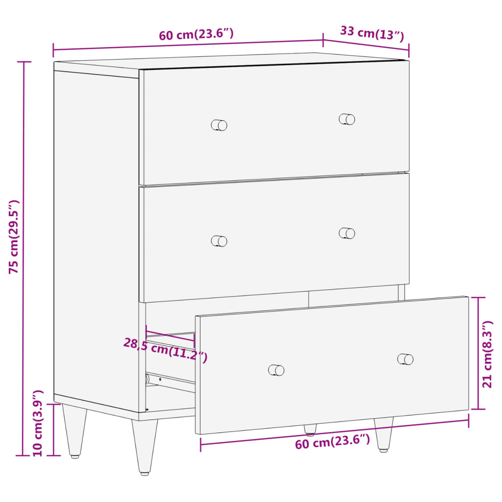 skab 60x33x75 cm massivt mangotræ