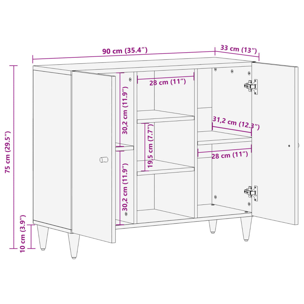 skab 90x33x75 cm massivt mangotræ