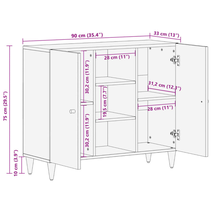 skab 90x33x75 cm massivt mangotræ