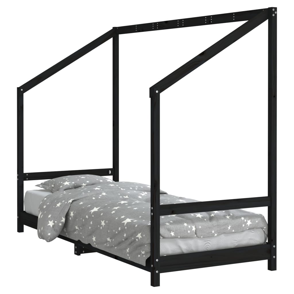 sengeramme til juniorseng 80x200 cm massivt fyrretræ sort