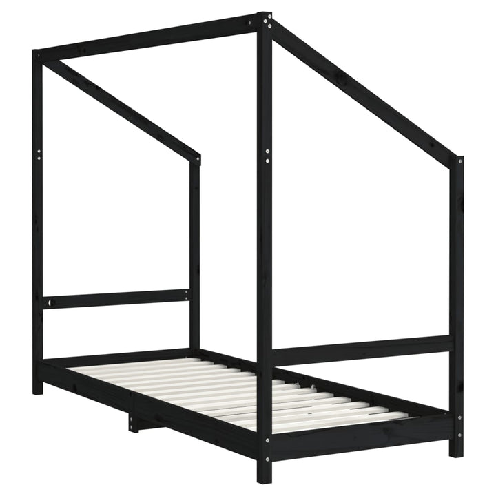sengeramme til juniorseng 80x200 cm massivt fyrretræ sort