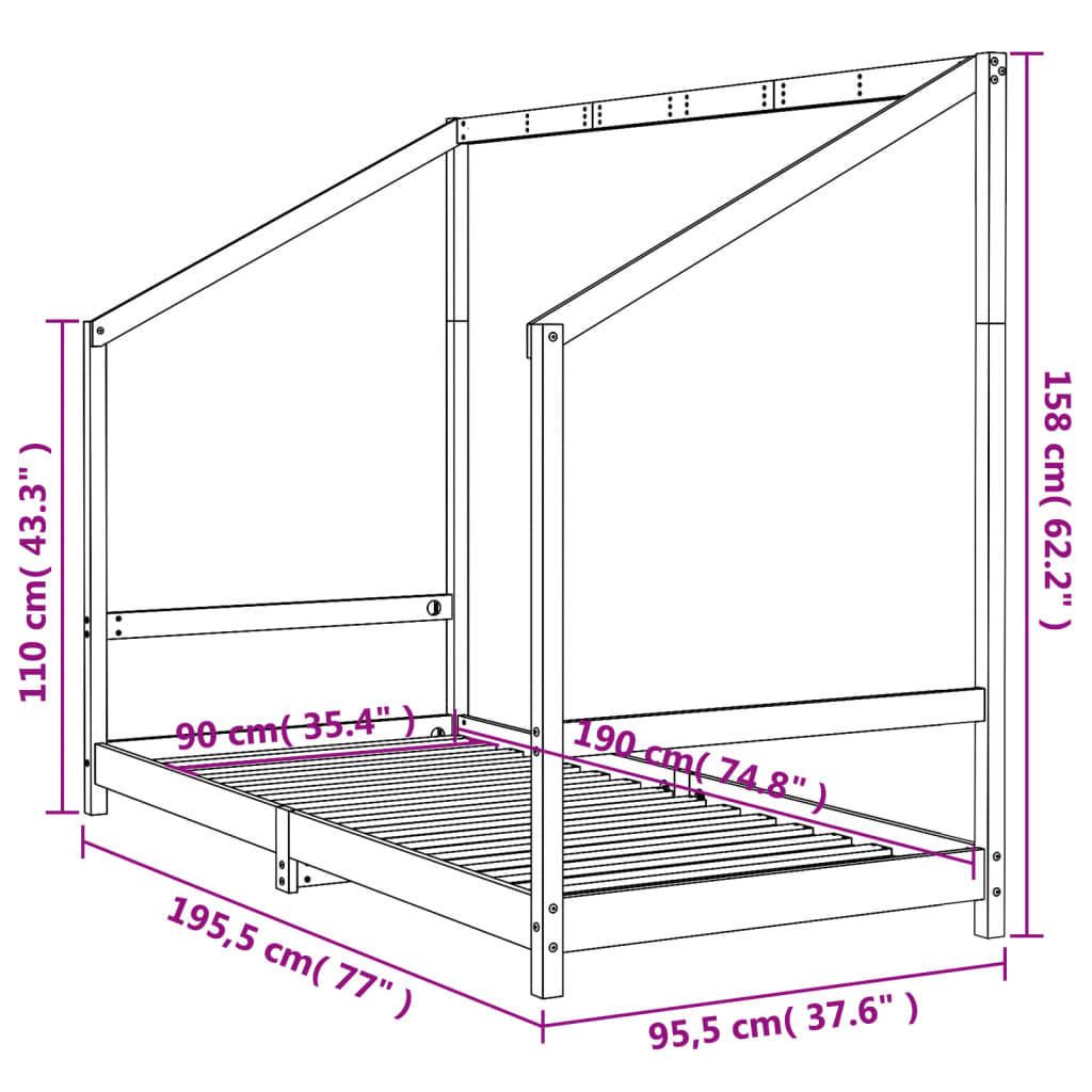 sengeramme til juniorseng 90x190 cm massivt fyrretræ