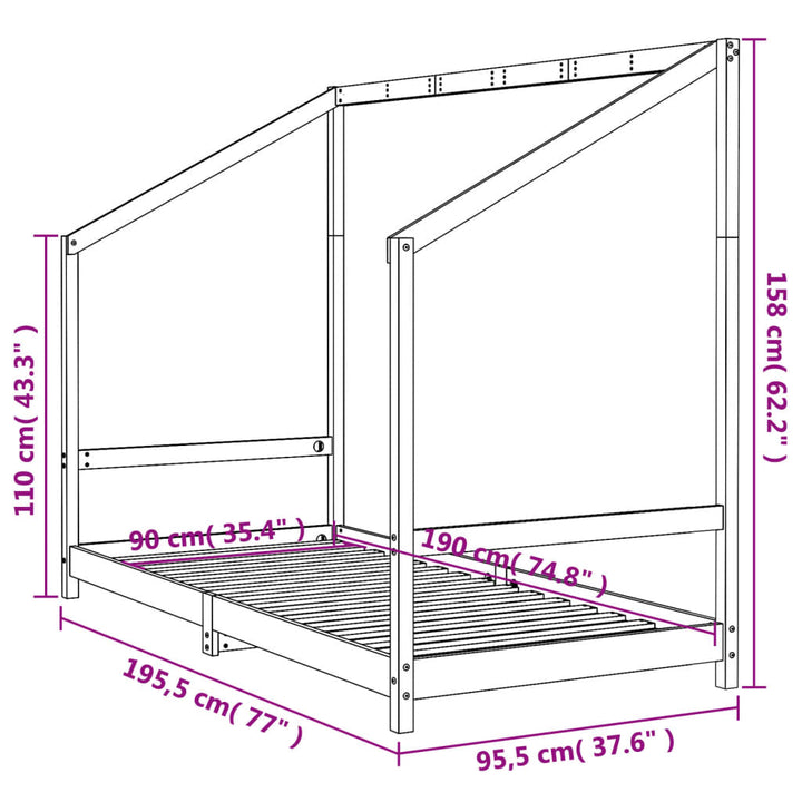 sengeramme til juniorseng 90x190 cm massivt fyrretræ