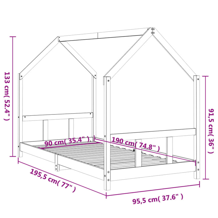 sengeramme til juniorseng 90x190 cm massivt fyrretræ