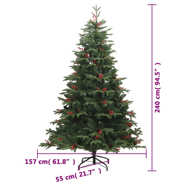 kunstigt juletræ med grankogler og bær 240 cm hængslet
