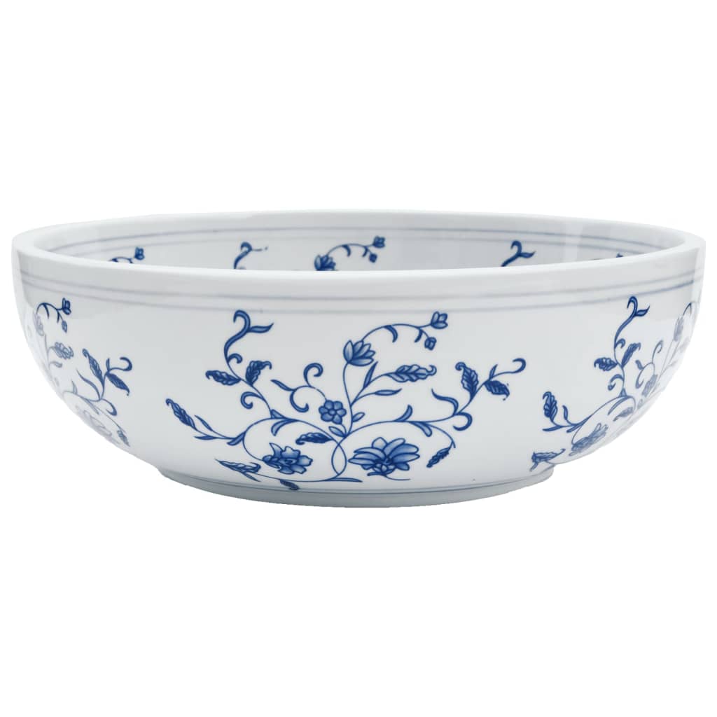 håndvask til bordplade Φ41x14 cm rund keramik hvid og blå