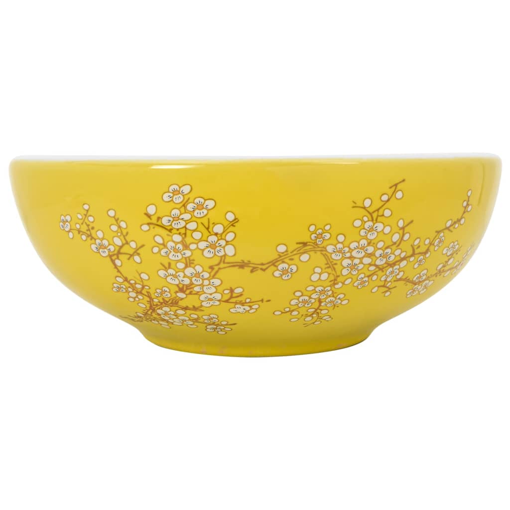 håndvask til bordplade Φ41x14 cm rund keramik hvid og gul