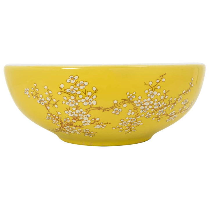 håndvask til bordplade Φ41x14 cm rund keramik hvid og gul